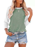 Women's Daily Wear Crew Neck Long Sleeve Contrast Color Shirt