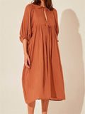 Ladies Solid Color Vintage Plus Size Lantern Sleeve Dress