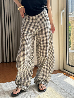 Women's Chic Cozy Oversized Cotton Linen Plaid Trousers