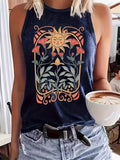 Female Blooming Flowers Sleeping Sun Printed Round Neck Tank Top