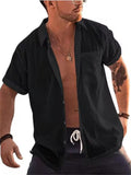 Men's Cotton Linen Turn Down Collar Casual Beach Shirts