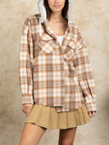 Women's Multicolored Plaid Hooded Coat with Pockets