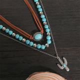 Ethnic Style 3pcs/Set Natural Stone Cactus Pendant Necklaces