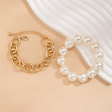 Couple 2pcs/Set Link Chain Elegant Faux Pearl Punk Bracelets