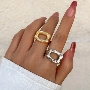 Female Retro Simple Irregular Rectangle Hollow Opening Ring