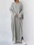 Winter Gentle Solid Color V Neck Long Dress for Lady