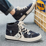 Men's Trendy High Top Lace Up Denim Canvas Shoes