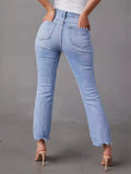 Women's Stylish Irregular Waist Light Blue Skinny Jeans