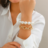 Couple 2pcs/Set Link Chain Elegant Faux Pearl Punk Bracelets