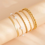 5Pcs/Set Female Pearl Mini Bead Metal Chain Bracelets