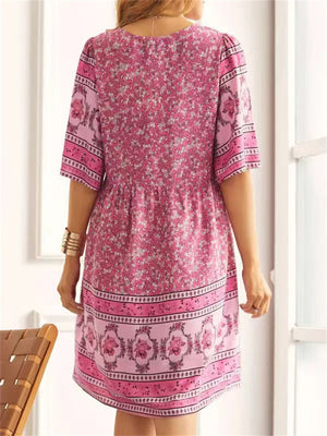 Ladies Ethnic Style Print V-Neck Knee-Length Dresses