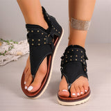 Retro Rivet Decoration Open Toe Flat Roman Sandals for Women