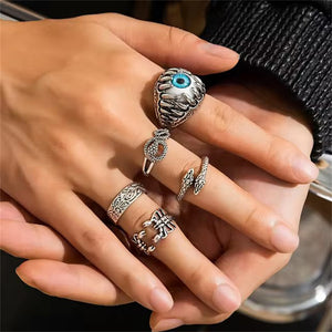 5Pcs/Set Blue Evil Eye Snake Scorpion Unisex Gothic Rings