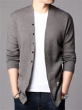 Autumn Winter Men's Solid Color Cardigan Sweater with Patch Pocket