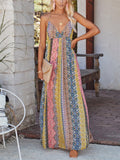 Bohemian Multicolor Stripe V Neck Strappy Maxi Dress for Women