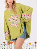 Women's Oversized Crew Neck Floral Patch Sweatshirt