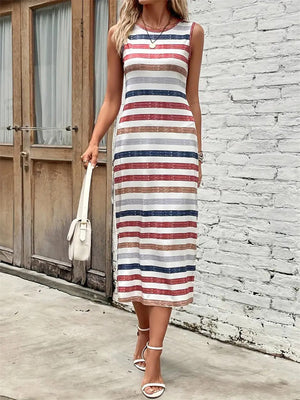 Sleeveless Striped Split Dresses for Ladies