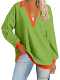 Ladies V Neck Contrast Color Oversized Long Sleeve Hoodies