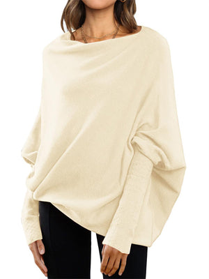 Ladies Oversized Batwing Sleeve Boatneck Knit Sweaters