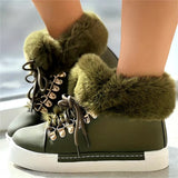 Ladies Faux Fur Lined Round Toe Lace-Up Snow Boots