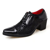 Male Square Check Pattern Mid Cuban Heel Dress Shoes