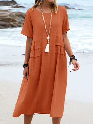 Holiday Solid Color Round Neck Loose Dress for Women