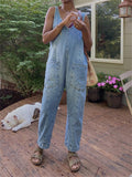 Female Wearable Solid Color Baggy Denim Jumpsuits