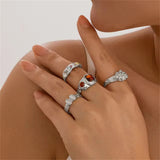 Ladies 4Pcs/Set Elegant Luxury Rhinestone Rings