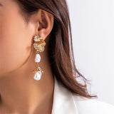 Baroque Style Irregular Pearl Ginkgo Leaf Earrings for Lady