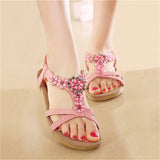 Women's Contrast Color Sparkling Rhinestone Flower Sandals