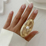 Exaggerated Metal Mushroom Umbrella Pearl Rings for Lady