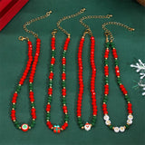 4Pcs/Set Crystal Red Green Bead Christmas Necklaces for Women