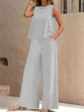 Women's Elegant Solid Color Sleeveless Shirt + Casual Pants