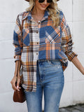 Relaxed Multicolor Plaid Chest Pocket Lapel Blouses for Women