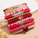 Female 7pcs/Set Trendy Love Heart Beaded Bracelets