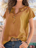 Ethnic Style Totem V Neck Short Sleeve Summer Shirt for Female