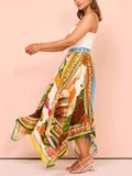 Women's Tropical Print Irregular Hem Flowy Skirt