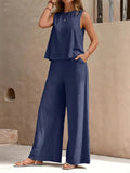 Women's Elegant Solid Color Sleeveless Shirt + Casual Pants