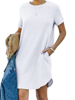 Female Solid Color Irregular Roll Up Sleeve Tennis Dress