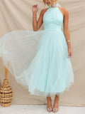 Wedding Elegant Backless Stand Collar Flowy Dress for Lady