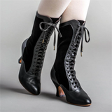 Women's Contrast Color Lace Up Pointed Toe Boots