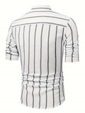 Men's Vertical Stripe Stand Collar Short Sleeve Shirt for Holiday