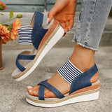 Women's Holiday Leisure Cross Strap Wedge Heel Stripe Sandals