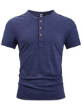 Men's Casual Short Sleeve Slim Fit Henley Shirt for Summer