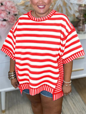 Women's Oversize Relaxed Striped Spliced T-Shirt