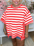 Women's Oversize Relaxed Striped Spliced T-Shirt