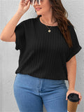 Leisure Plus Size Round Neck Striped Texture Shirt for Women