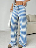 Women's Comfort Elastic Waist Striped Casual Straight Leg Pants