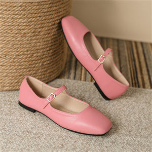 Ladies Square Toe Elegant Retro Mary Jane Flat Loafers