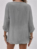 Women's Loose Fit Pullover Button Decoration V-Neck T-shirts